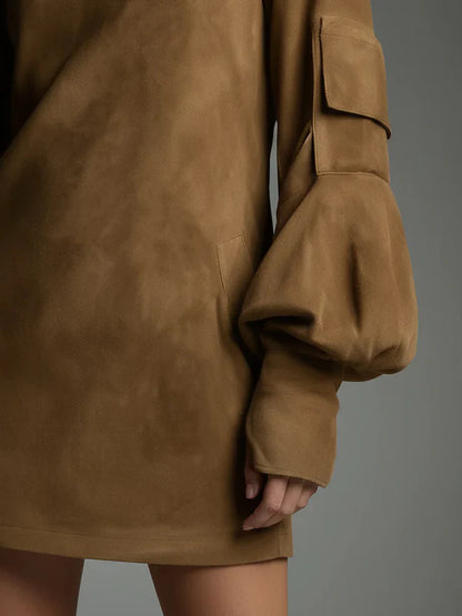 Verónica | Minivestido holgado de ante con cuello alto